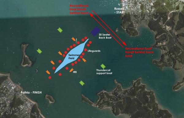 Aiming for safety:  Swimmers in the State Russell to Paihia Ocean Swim on December 10 will be flanked and followed by security boats.